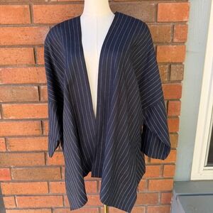 Shirin Guild Kimono Inspired Jacket Open Art Lagenlook Striped |‎ Blue | Medium
